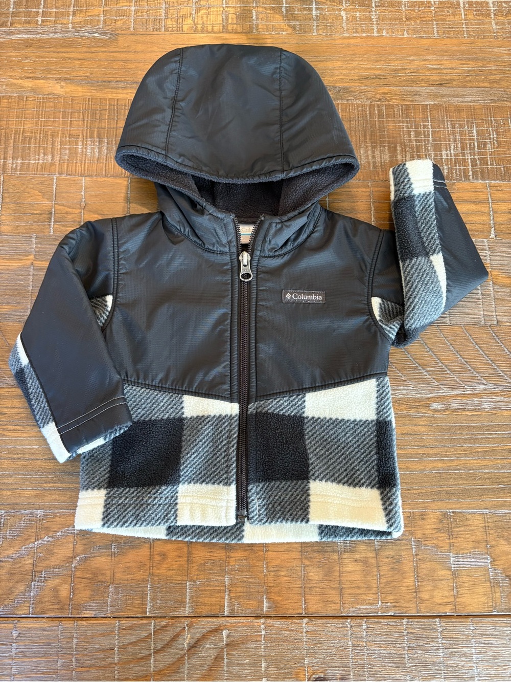 Columbia Toddler Black & White Hooded Fleece Jacket, Size 6-12 months